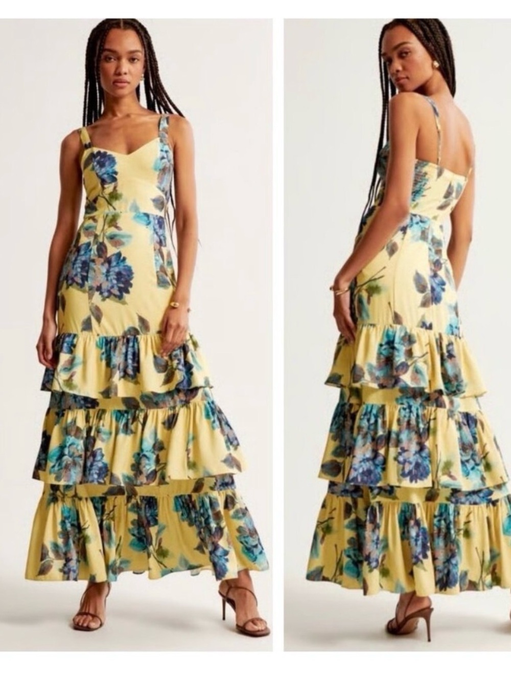 Abercrombie & Fitch Yellow Maxi Dress with Blue Floral Print